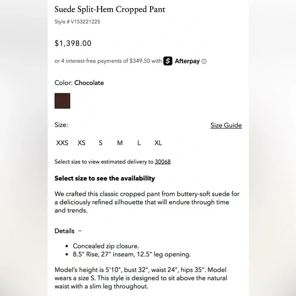 Vince lambskin split hem brown suede pants size M